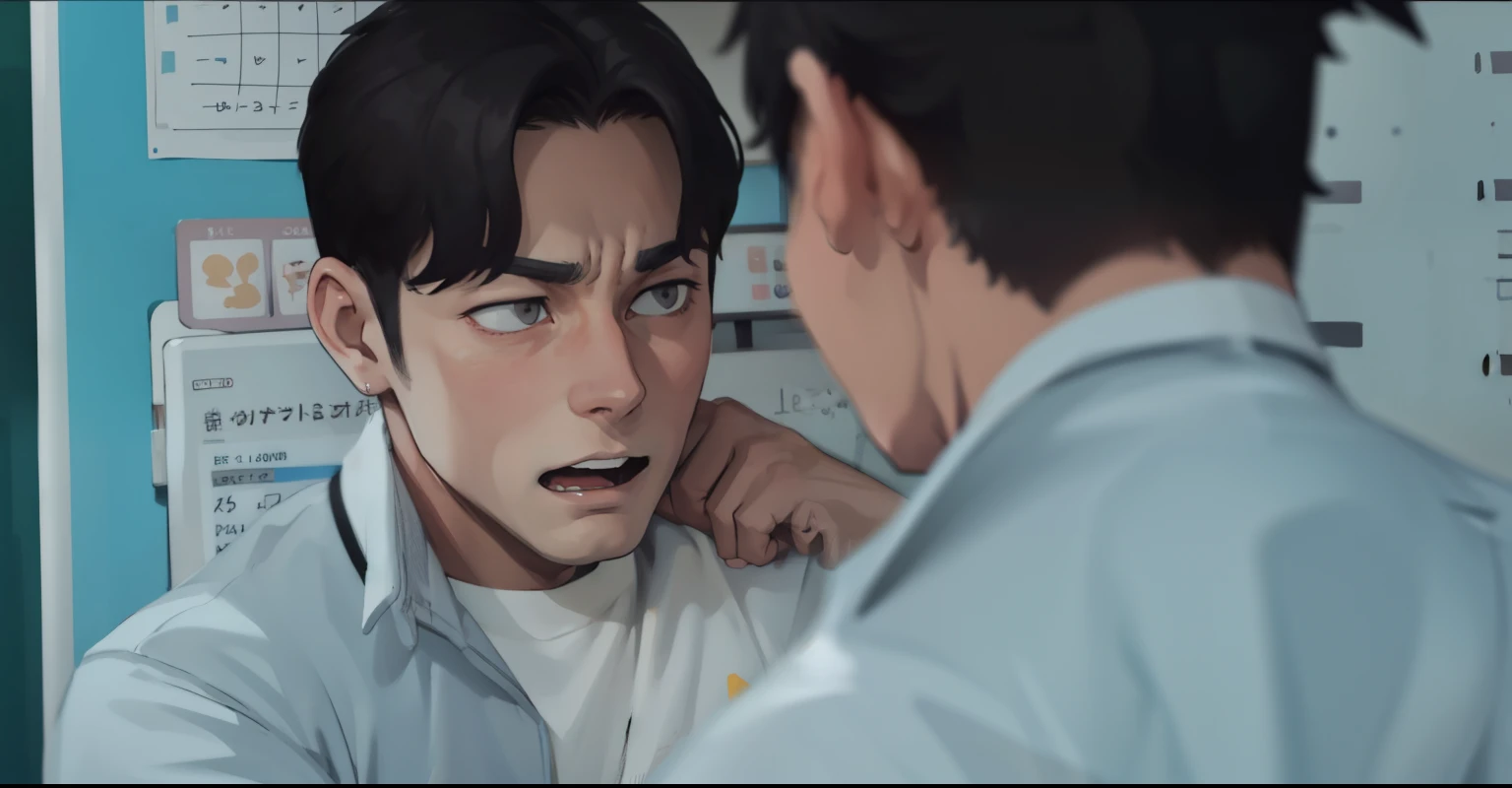 two gray haired 18 year old boys are angry