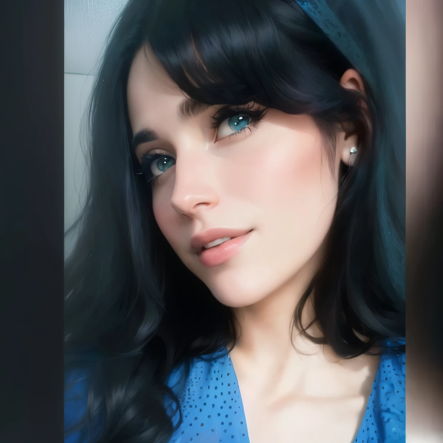 tem uma mulher com um vestido azul e um vestido de bolinhas preto e branco, headshot Foto do perfil, Alanis Guillen, imagem de perfil, Mulher de 3 0 anos, mulher de 30 anos, professional Foto do perfil, 29 anos, 28 anos de idade, portait photo Foto do perfil, 1614572159, Foto do perfil