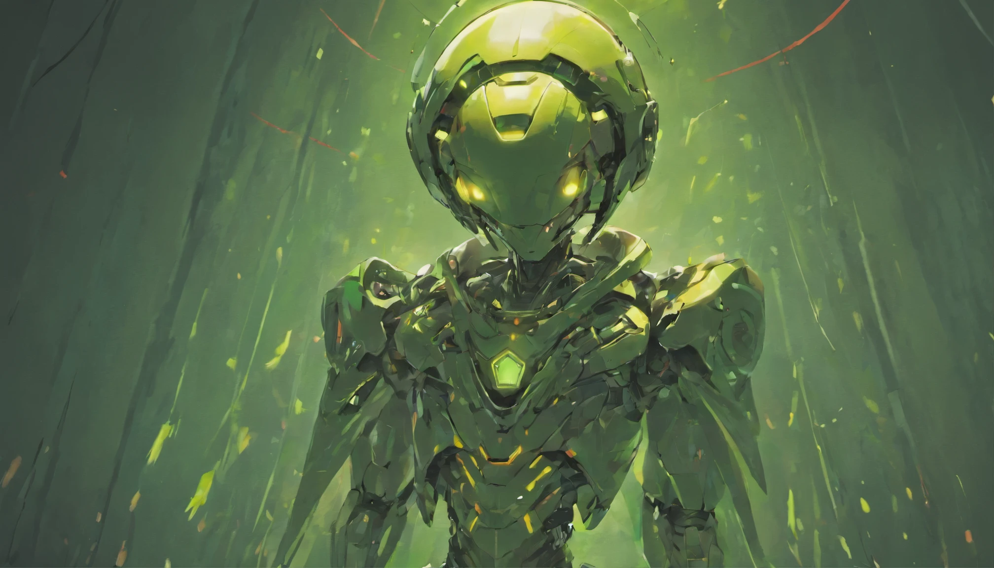 Self-portrait of a robot with a body with energy ciruitos and a horror-style android helmet, Baseado em Wizard of Oz, Combat Robot, technological robot, imagem digital minimalista ultra realista,