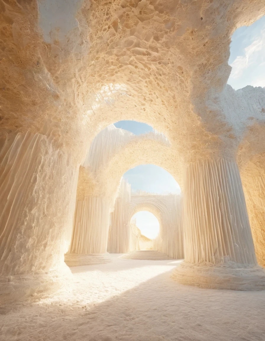 Divine Light，surrealism art style of (the only white dream castle on the cliffs),(minimalist composition), clouds,(Cinema4D rendering style),(high resolution photography),,by Peter Zumthor,by Zaha Hadid,by Antoni Gaudi,by Frank Gehry,Dreamy Atmosphere,high detail,hyper quality,high resolution,trending on artstation,surrealism,16K,Virgo, ♍︎,Cancer, ♋︎,Pisces, ♓︎,Egyptian Faience,Installation Art,Lath Art,Land Art,Light Painting,telephoto lens,Bottom view,beautiful lighting,