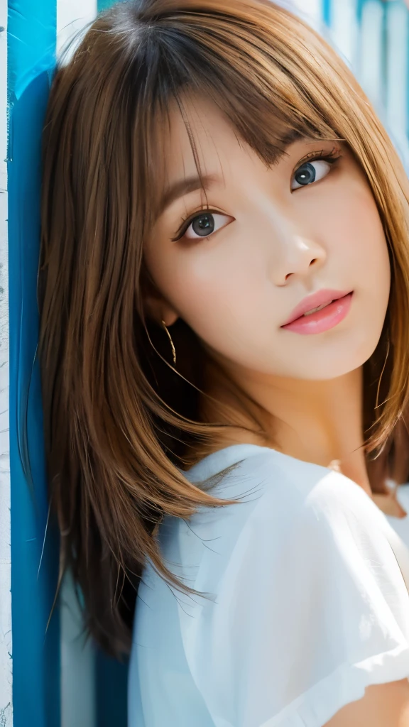 Best quality, 8k, ,Masterpiece :1.3)), facing viewer,((full body1.2)) ,pretty woman, wide shot ,1girl, , selfie , , Graffiti Wall, brown hair , bangs,ultra-detailed face, highly detailed lips, detailed eyes, double eyelid