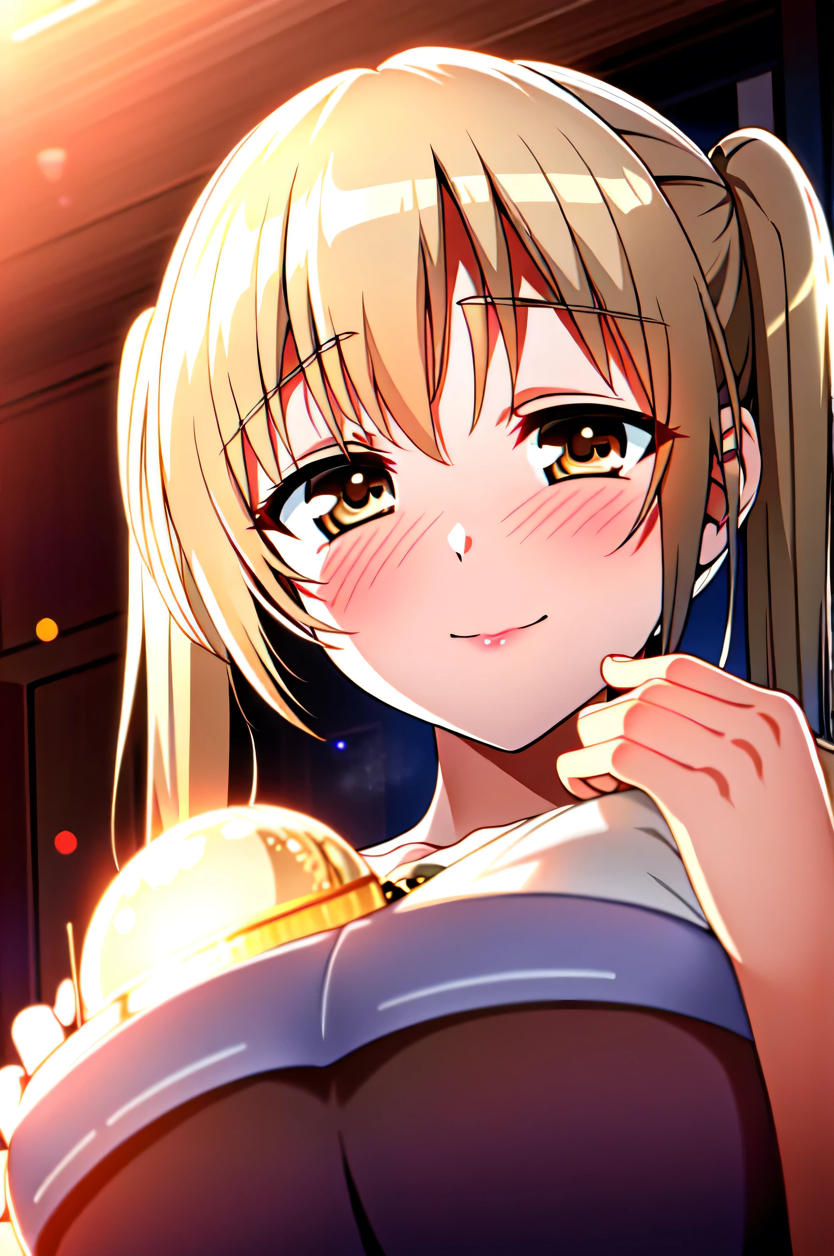 large breasts,twintails,1girl,brown eyes,blonde hair(1.2),short hair,brown hair,Sitting with hands holding onto an invisible rail,sorry,space,cocktail dress,looking at the viewer, (innocent_big_eye:1.0),, NSFW,official art,Highly detailed CG Unity 8K wallpaper, perfect lighting,colorful, bright_front_face_lit, (masterpiece:1.0),(Highest_quality:1.0), 超High resolution,4k,Super detailed, photo shoot, 8K, HDR, High resolution, disorganized:1.2, kodak portrait 400, film grain, blurred background, Bokeh:1.2, Lens flare, (lively_color:1.2) (beautiful,big_chest:1.4), (beautiful_face:1.5),(narrow_waist)NSFW,official art,Highly detailed CG Unity 8K wallpaper, perfect lighting,colorful, bright_front_face_lit, (masterpiece:1.0),(Highest_quality:1.0), 超High resolution,4k,Super detailed, photo shoot, 8K, HDR, High resolution, disorganized:1.2, kodak portrait 400, film grain, blurred background, Bokeh:1.2, Lens flare, (lively_color:1.2) (beautiful,big_chest:1.4), (beautiful_face:1.5),(narrow_waist),solo,naughty face,twintail,(evil smile:1.3),gesugao,sadistic smile,
