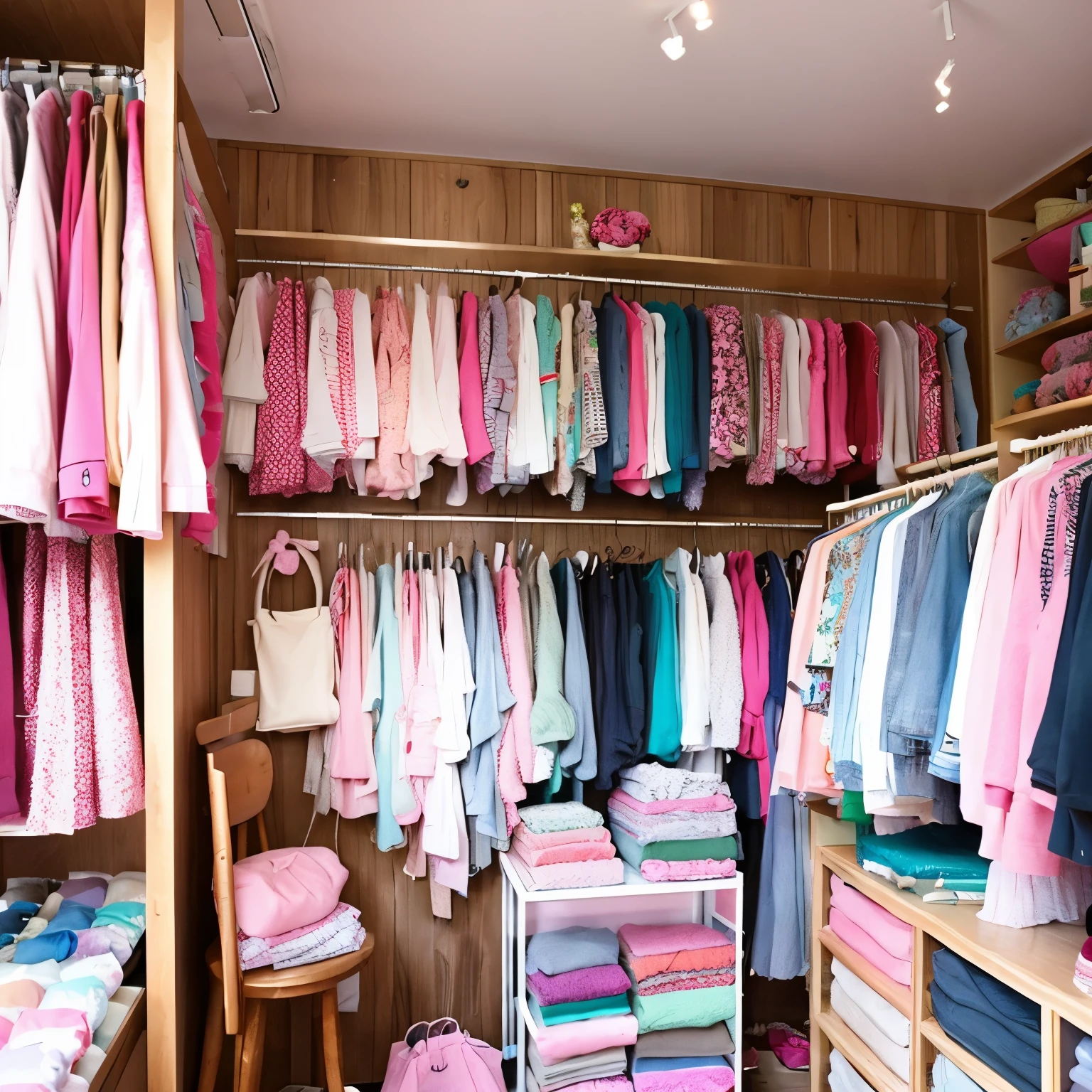 For magical girls、cloth shop。A colorful store with a predominantly pink interior