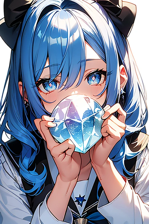 ((masterpiece、highest quality、Watercolor(pendant)、Official Art、Beautiful and aesthetic:1.2))、(Golden Ratio:1.2)、(Ultra-detailed:1.3)、(One Girl:1.3)、(Fractal Art:1.3)、Whole Body Ezbian、((Sparkling eyes))、pattern、((colourful hair、Half blue、Half dark blue:2))、colorful、write、(Heterochromia iridis:Right eye is blue、Left eye is light blue)、(colorful:1.5)、((Embarrassed face))、(Hyper Detail), ((Subtle details)), (Intricate details), ((Cinematic light, highest qualityのバックライト)), High Contrast, ((Best lighting, Very delicate and beautiful)), ((Cinematic light))、(Ray-traced Reflections、shine)、((Shining Aura))、((Radiant hair))、((The Ultra-detailed))、((8k))、((write))、iselicate beautiful face and eyes,Focus on the face, masterpiece,Sensation of shock、(Realistic:0.5)、Original 2 High Saturation、((A neat and clean woman))、((Star-filled night sky))、(((Shining Eyes:2))),(((Crystal Pupil:1.2))),(((Big eyes:1.2)))、(((Crystals in the eye:1.2))), Absurd, Ultra-thin illustration, highest quality, Very beautiful girl, A very delicate and beautiful adult smile:1.2, ;is, Look up, Beautiful Growing Crystal isiamond Blue Star Pupil, View the viewer, Beautiful details** Blue Land **hair:1.2, alone, Beautiful details **Blue and silver** ribbon, Beautiful details **Blue Land** (((High School Uniform:1.5))), A wide rainbow of fantastic sparkling circles, Shooting star and strong wind、Night and rainbow shooting star, magic circle:1,Detailed Background 2、shining blue