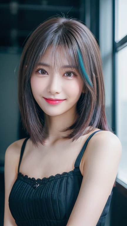 super highest quality, Face Focus, Soft Light, Ultra-high resolution, (Realistic:1.4), RAW Photos,
One Japanese woman, alone, cute, (pupil, There&#39;There&#39;There&#39;There&#39;The light in my eyes),  (Beautiful face in every detail:1.3)  ((High resolution detail of human skin texture:1.3) Beautiful glowing white skin　　(Beautiful three-dimensional effect)　
indoor,Black and red two-tone underwear (Beautiful straight bob hair all the way to the ends:1.3)  Elegant and clean　　Intelligent and stylish
(Portraiture)  Focus on pupil in high definition　Diffused light from a window　Beautiful gradation　A kind smile　(Beautiful gradation:1.3)  A kind smile　