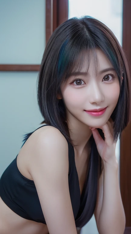 super highest quality, Face Focus, Soft Light, Ultra-high resolution, (Realistic:1.4), RAW Photos,
One Japanese woman, alone, cute, (pupil, There'There'There'There'The light in my eyes), (Beautiful face in every detail:1.3) ((High resolution detail of human skin texture:1.3) Beautiful glowing white skin (Beautiful three-dimensional effect)
indoor,Black and red two-tone underwear (Beautiful straight bob hair all the way to the ends:1.3) Elegant and clean Intelligent and stylish
(Portraiture) Focus on pupil in high definition Diffused light from a window Beautiful gradation A kind smile (Beautiful gradation:1.3) A kind smile