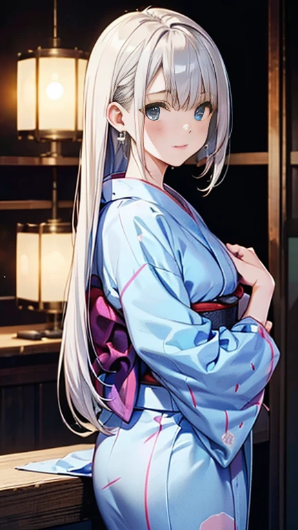 ((highest quality)), ((masterpiece)), (Very detailed), (Very high resolution), 4k, Anime 2D Rendering, Realistic,
One Girl:1.5,
BREAK Symmetrical Face:1.4, Perfect Face, Beautiful clavicle, Beautiful fingers, Beautiful breasts, (Slightly smaller chest),
Beautiful body, Beautiful thighs, Beautiful feet, Perfect round butt, (Detailed skin), Beautiful white skin:1.5, Shiny skin:1.4,
BREAK Baby Face, cute, 18-year-old,
Double eyelids, Natural eyebrows,
(Slanted Eyes), Beautiful and delicate eyes, Sparkling eyes, (Dark blue eyes),
Glossy mouth,
BREAK Beautiful Hair, Shiny Hair, Hair fluttering, bangs, (Silver Hair), ((Straight Long Hair:1.5)),
BREAK
(Light blue yukata:1.4、Floral Yukata:1.4)、
Earrings、
BREAK
(Embarrassed), Cowboy Shot, Turn your body to the viewer,Fireworks display