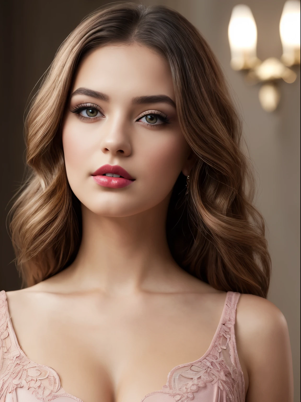 (Best quality,8K,A high resolution,Masterpiece:1.2, DSLR, 16k ),Ultra-detailed,(Realistic,Photorealistic,photo-realistic:1.37),Portrait, Creative style artwork, Historical, classical, Sophisticated, plethora of colors ,Highly detailed, Soft lighting, luxurious environment , black dress, there is young woman , girl wearing a red classy royal dress, performing a music video, slim fit (oval perfect shape, asymmetrical face structure, perfect proportion, almond eye type, hazal eye color, detailed eyes, red hair color, 32 inch breasts, hourglass figure, slim body, pale white skin tone ,sexy girl, 21 years old, soft wavy hair, looking away, attitude expression, professional makeup, pink lips)