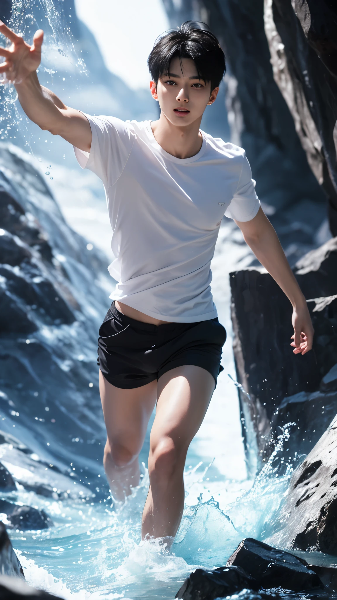 "Enjoy a visual feast as you witness the astonishing transformation of handsome 20 year old Saitama wearing a t-shirt and shorts. a creature of unparalleled strength and captivating aura. With cropped black hair Brilliant personality and piercing beautiful eyes, this energetic person will surprise you."