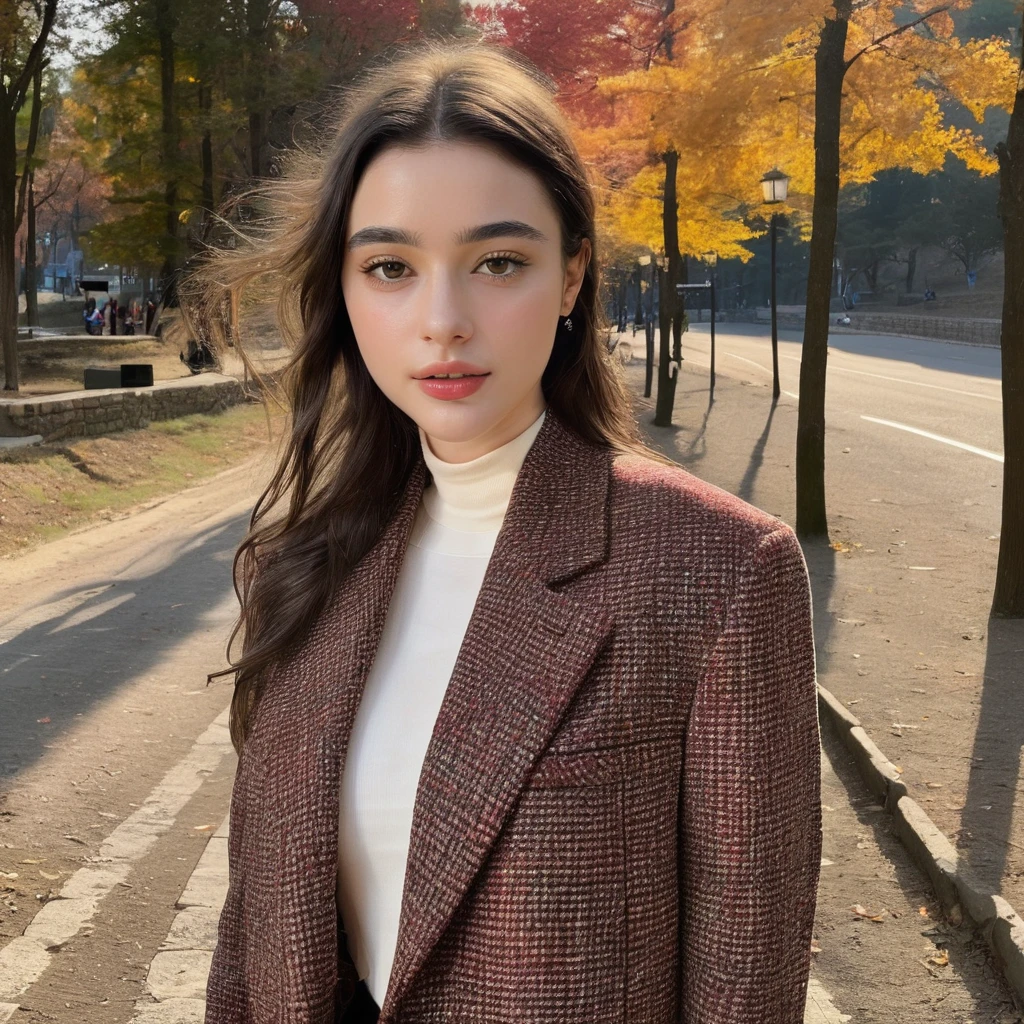 dasha_taran, colorful summer jacket, turtleneck, black denim jeans, edgy style, forest a array of autumn leaves on the ground, ((perfect eyes, detailed eyes,realistic eyes)), ((sharp face, detailed face, realistic face, naturtal skin, realistic skin, detailed skin, pores)), (masterpiece, best quality, ultra-detailed, best shadow), high contrast, (best illumination), ((cinematic light)), colorful, hyper detail, dramatic light, intricate details, (1 girl, solo) , ultra detailed artistic photography, dreamy, backlit, shadows, ultra high definition, 8k, ultra sharp focus, ultra high quality model, soft lighting, film photography, analogue photography, hyperrealism,