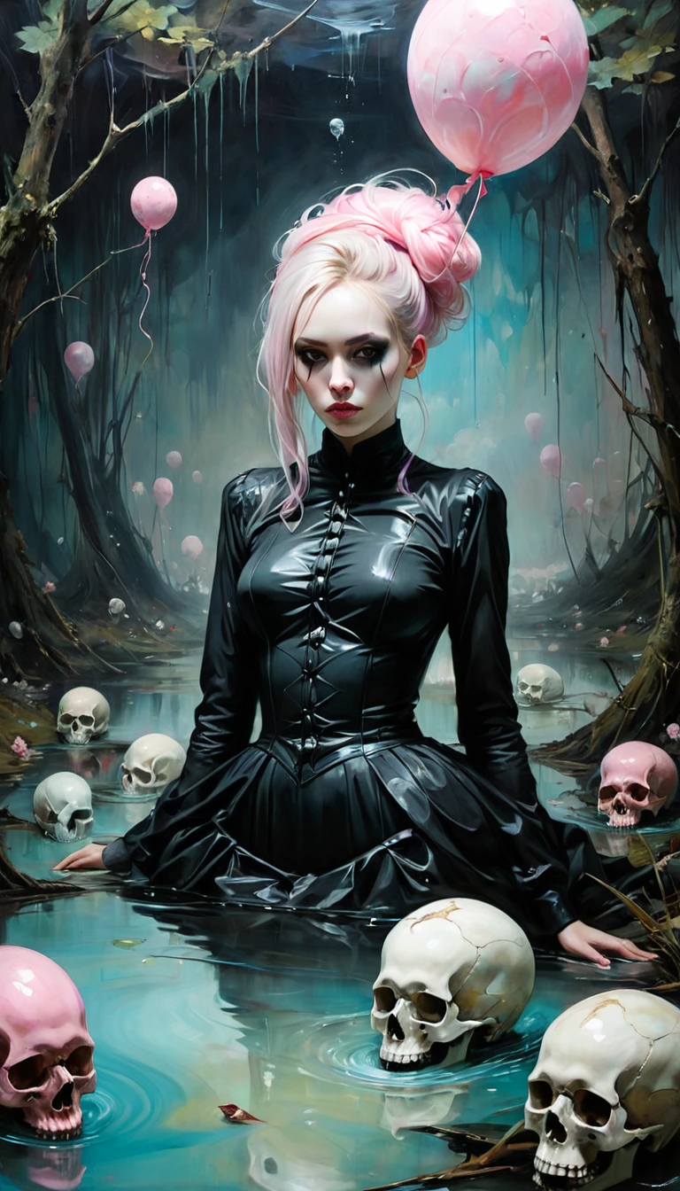 spiderwebs, skulls, wallpaper, there is ugliness in beauty, but there is also beauty in ugliness. desolate, abstract, surrealistic, cotton candy, swamp, funeral, futuristic,in the style of adrian ghenie, esao andrews, jenny saville, edward hopper, surrealism, dark art by james jean, takato yamamoto, inkpunk minimalism