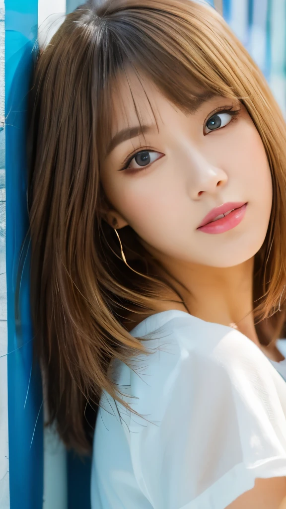 (detailed face),((crotch)),normal breasts,pretty,sleeve white clothes,4k ,super high resolution ,(photo-realistic: 1.7),white background,long hair,