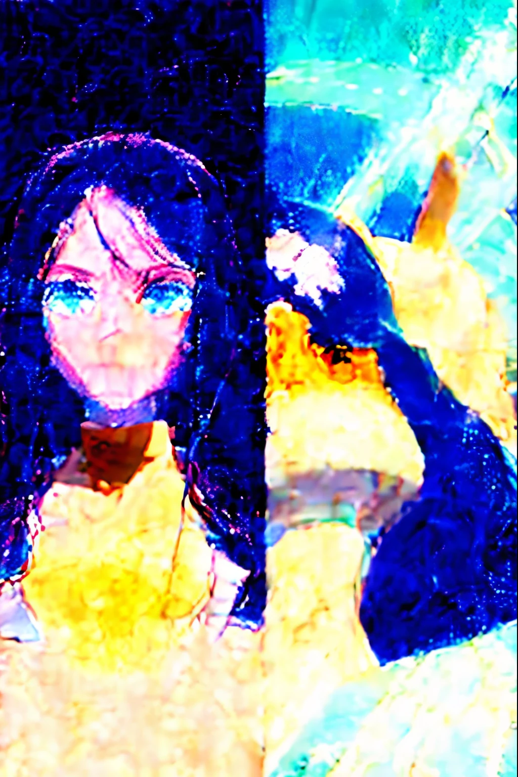 2d anime Half-dog, half-human woman with long blue hair and light blue eyes,With white uniform and fair skin, anime face with small breasts