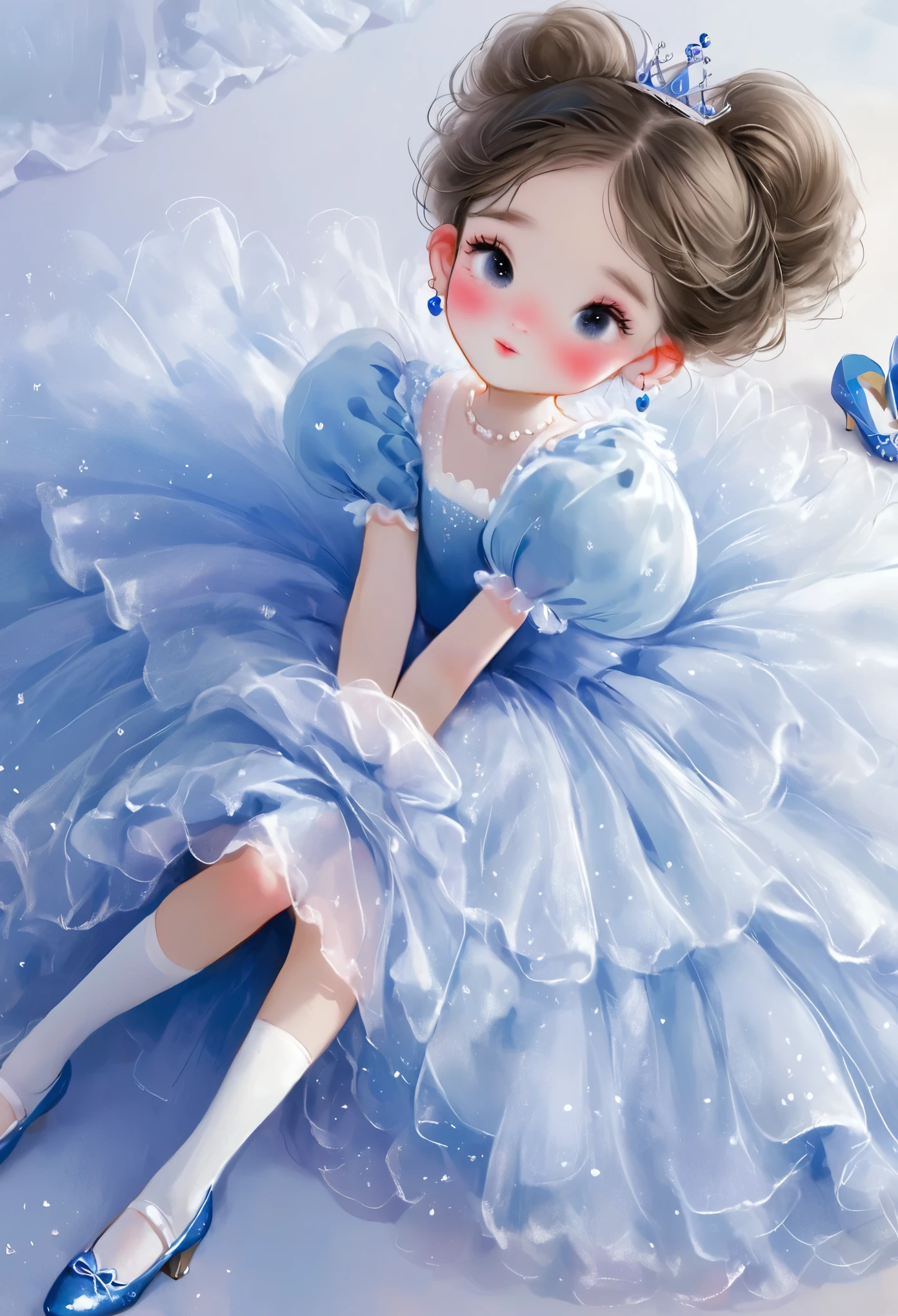 Rough texture，Hand-drawn style，sketch：1 Girl,elegant，Fluffy Skirt,Puff sleeves，Princess dress，stocking，shoe，earrings,Clean background，Solitary,