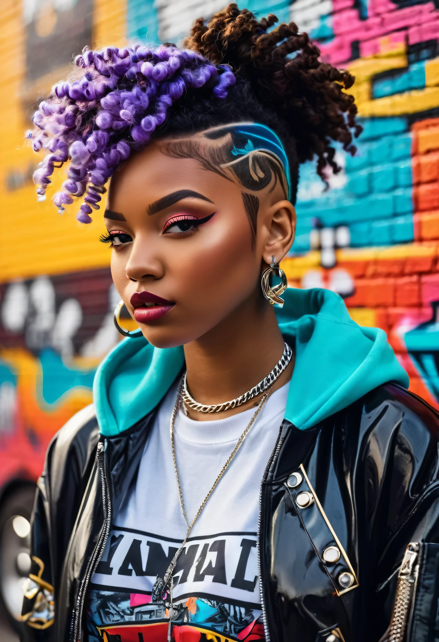 (best quality,4k,8k,highres,masterpiece:1.2),ultra-detailed,(realistic,photorealistic,photo-realistic:1.37),hip hop fashion,portrait,colorful,retro,vibrant colors,pixelated style,detailed facial features,expressive eyes and lips,urban background,stylish clothing,cool poses,graffiti details,shiny accessories,cultural elements,street art vibes,dynamic lighting,creative composition,striking contrasts,stylized hair,funky patterns,oldschool vibes,confident expressions,energetic atmosphere,hip hop music influence,playful attitude,urban fashion trends,artistic expression,emotionally charged,uniqueness and individuality,lively characters,positive energy,detailed textures,street style fashion,eye-catching poses,authentic representation,creative .
