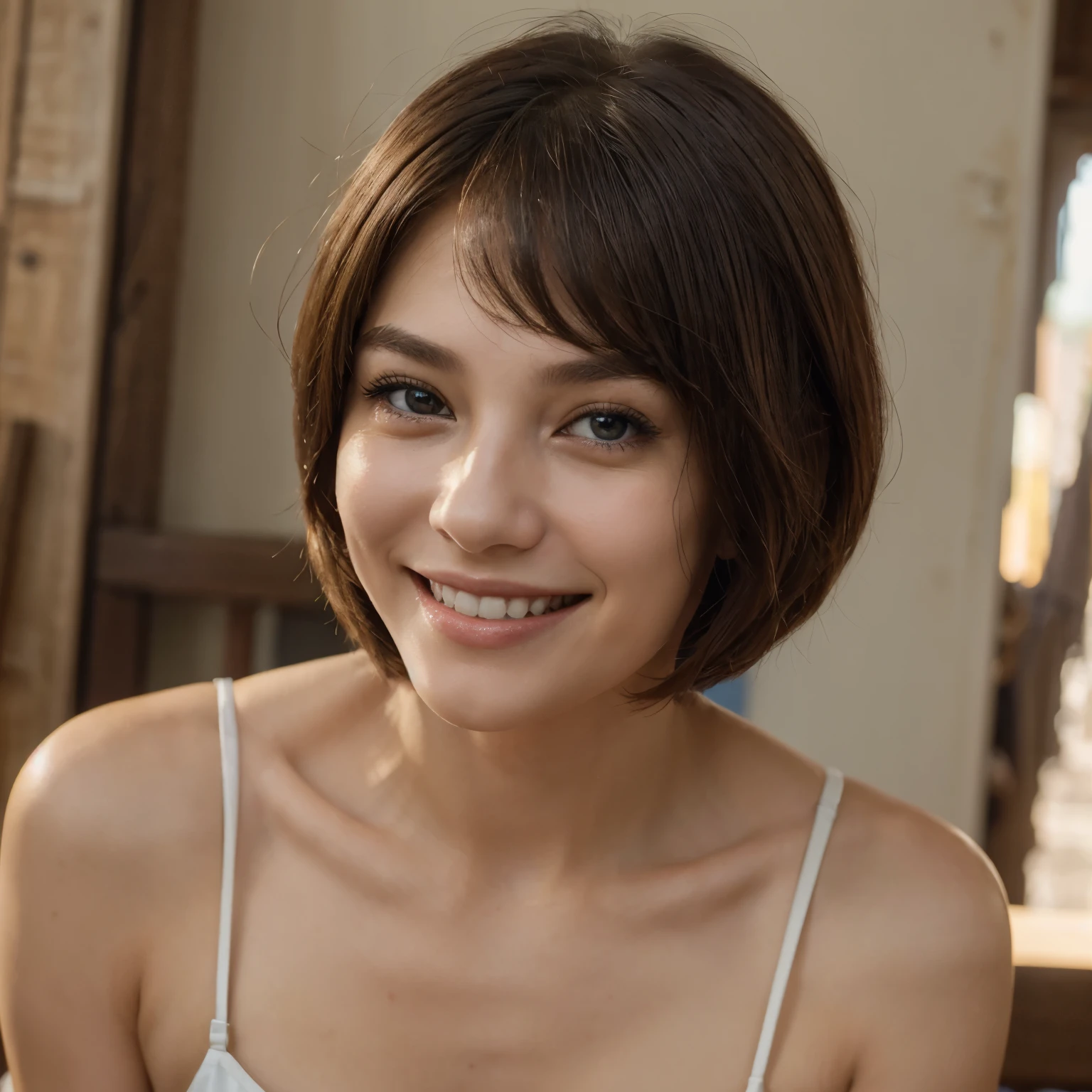 Prompts
Copy
(in 8K、top-quality、​masterpiece:1.2)、One woman、(Smiling smile:1.1)、beautidful eyes、Valley、The upper part of the body、shorth hair、Like a boy、bob cuts、Blue View、