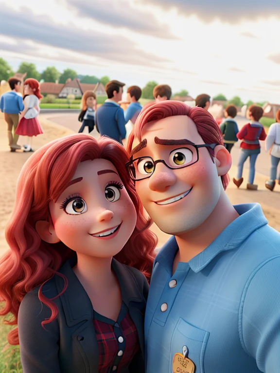couple romantique, Tout comme les films Disney Pixar fille au chevzux rouge et yeux marron,