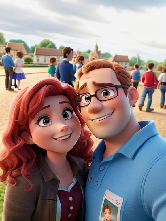 couple romantique, Tout comme les films Disney Pixar fille au chevzux rouge et  yeux marron,