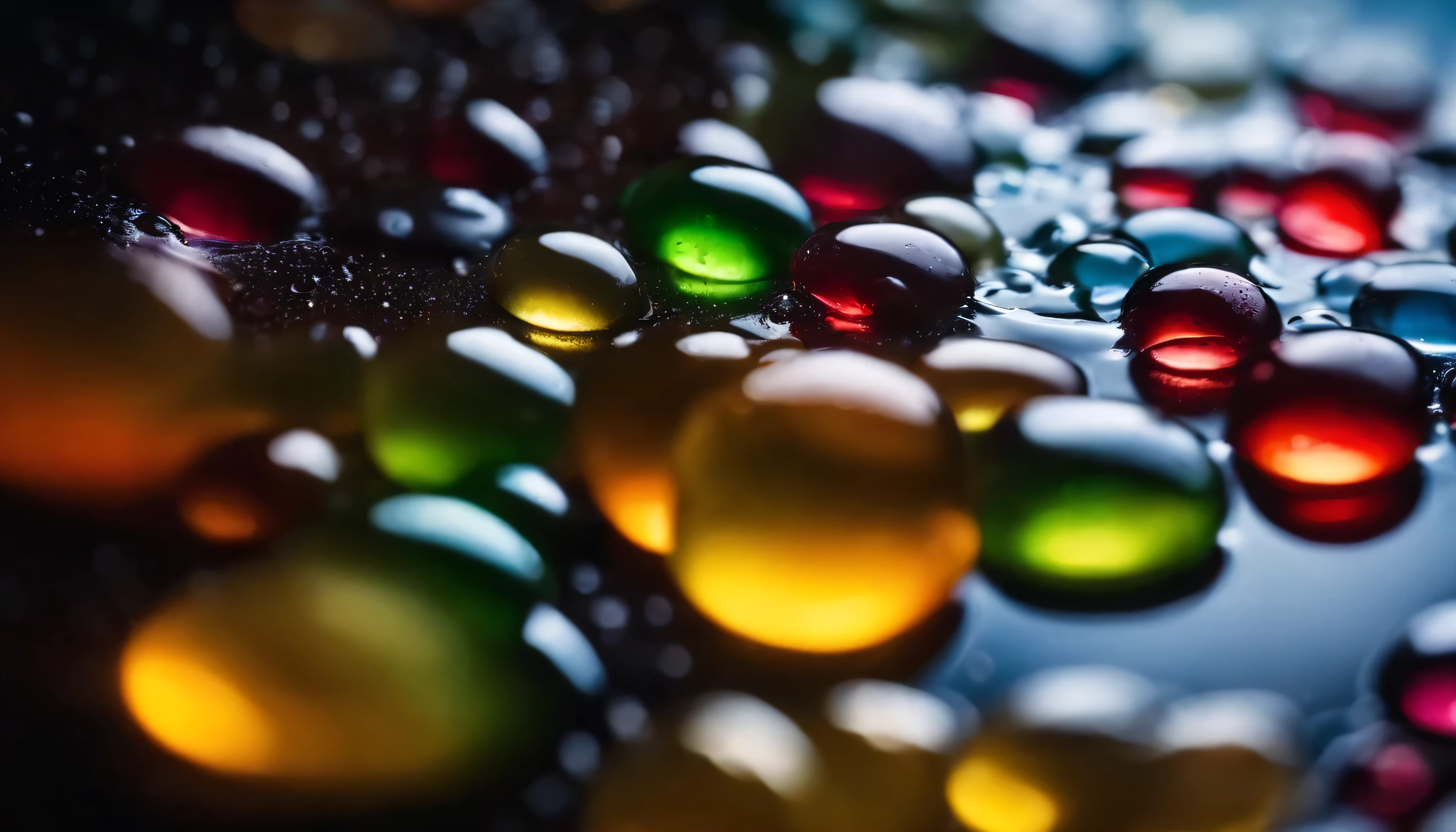 A close up of a bunch of colorful glass balls on a table - SeaArt AI