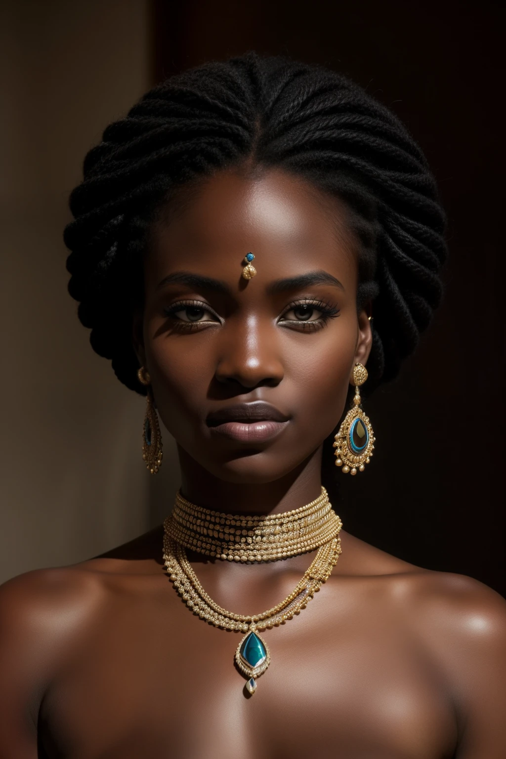 Dark skin is beautiful, representatively depicted in this image of Jawara Women. The women featured in this centrally focused photograph exhibit rich, deep skin tones with nítido clarity. Thevolumetric lighting brings out their intrincado textures, highlighting sophisticated patterns and subtle bons destaques. The image, taken with a high-end camera such as a Nikon or Fujifilm XT3, boasts apressionante 8k resolution and detallados details. Their hairstyles, adorned with accessories, frame their beautiful, expressive faces, highlighting the unique beauty of their dark skin. The women exude an ethereal and dramaticallure, embracing
