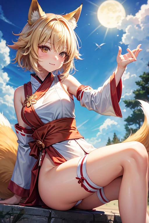 Fox Girl Blonde Short Hair Miko costume I'm rooting for you Put your hands together sit