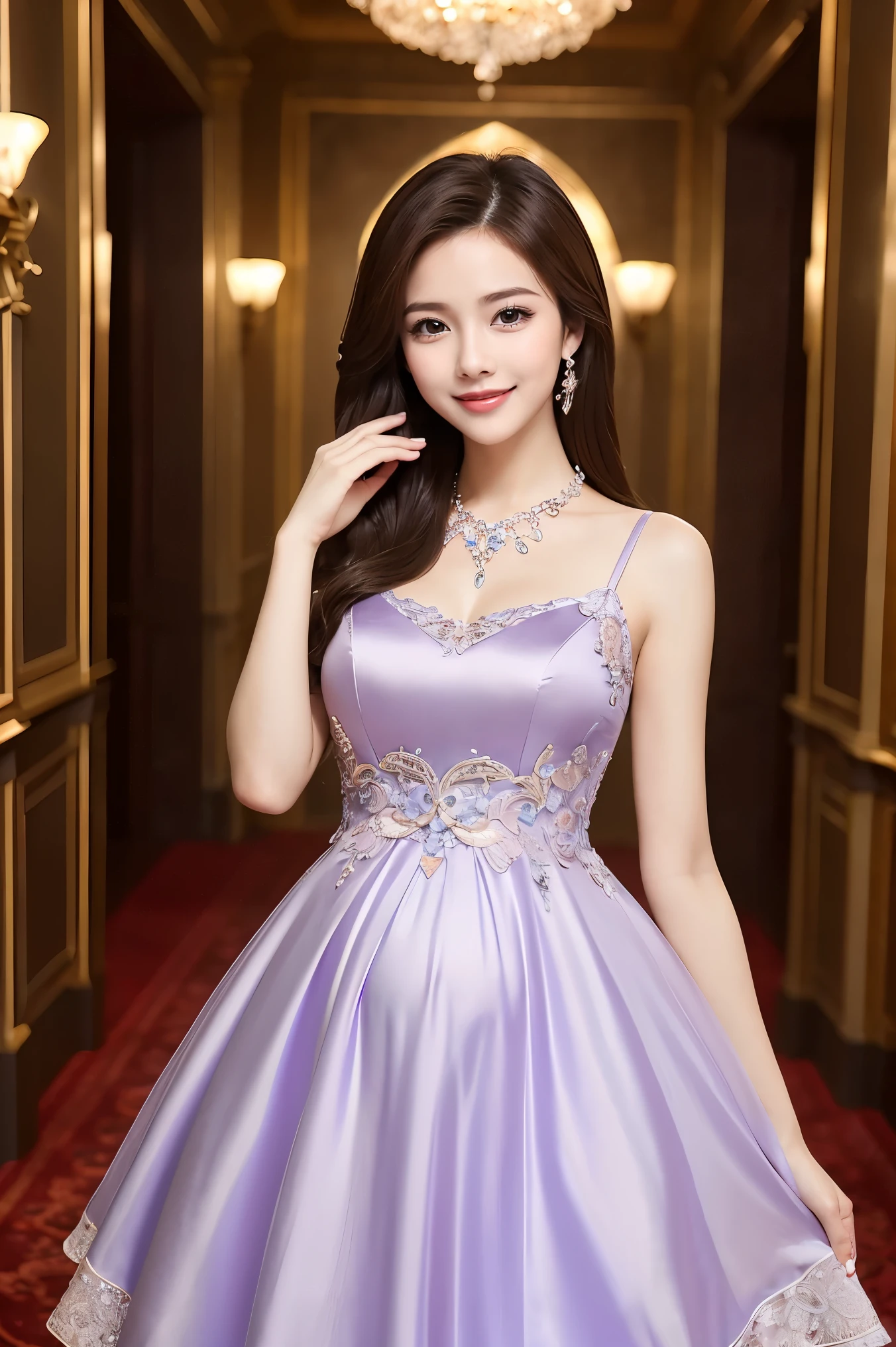 (highest quality、masterpiece、8k、Best image quality、Award-winning works)、1 female、(pregnancy:1.1)、(alone:1.1)、(1 photo:1.1)、(elegant luxury dress:1.1)、(Gorgeous dress with intricate details:1.1)、Perfect Makeup、thin、The biggest smile is looking at me、(height: 140cm:1.2)、(Very short:1.2)、Standing full body photo、Perfect Anatomy、(A luxurious and glamorous palace party venue:1.1)、(Luxurious and spacious々The venue:1.1)、very bright and vivid、Beautiful eyes in ultra-high resolution、Ultra high resolution perfect beautiful teeth、Ultra-high definition beauty face、Ultra HD beautiful hair、Perfect teeth alignment
