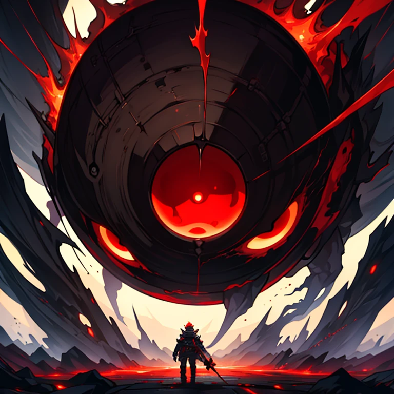（Masterpiece、complicated）A monster made up of a giant red-black eyeball and a meteorite。The background is space