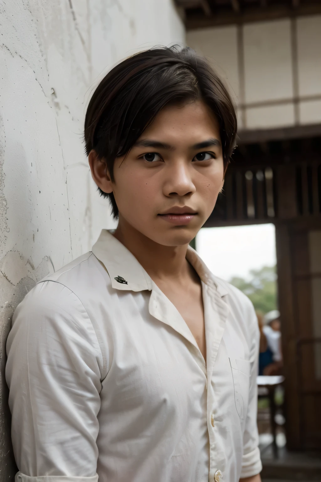 ((best quality)), ((masterpiece)), (detailed), perfect face. A boy, 1800's, a Filipino standing with the boarder of historical Philippines 