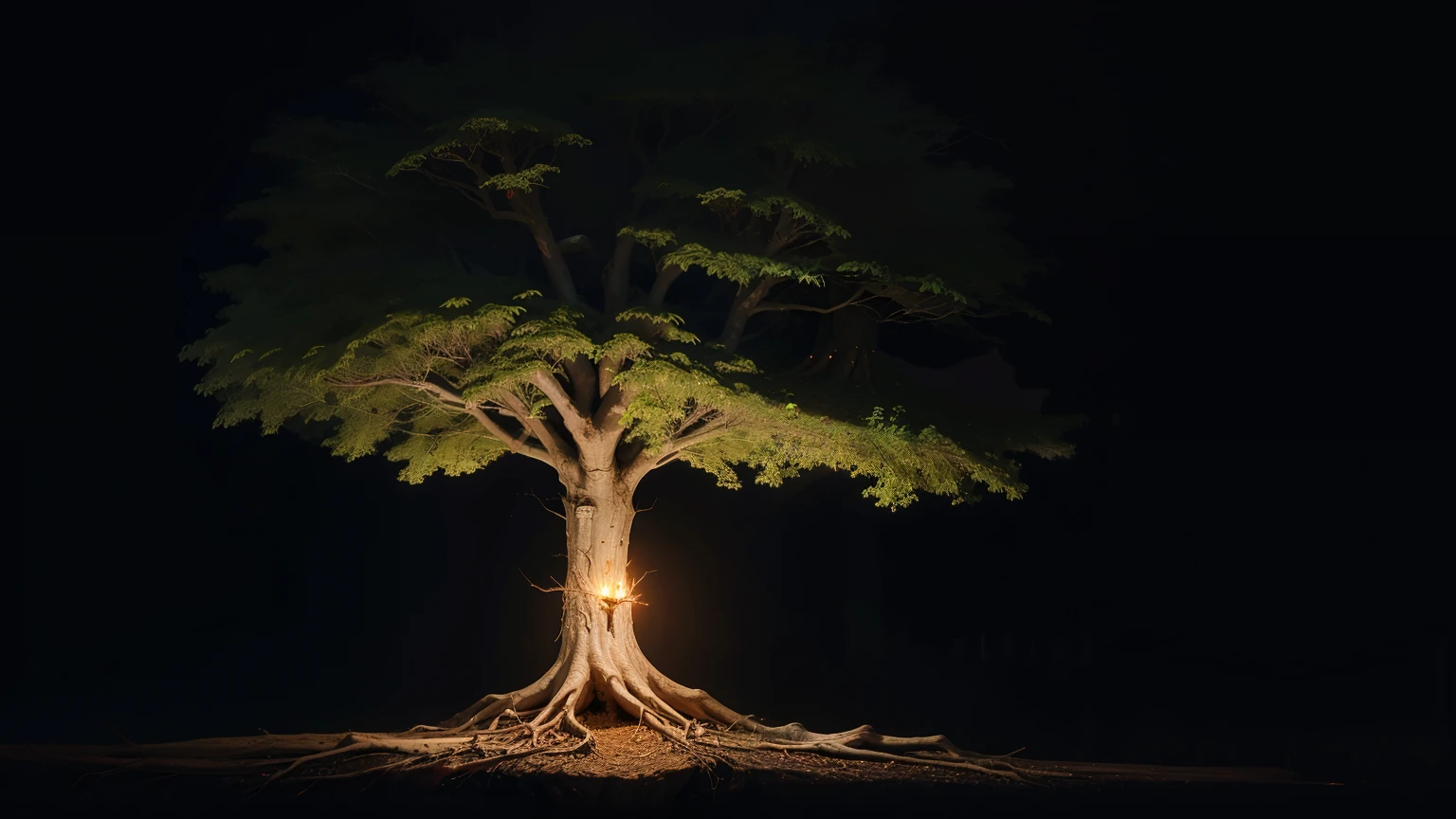 tree of terror with deep roots in the earth with a dark background ((melhor qualidade)), ((arte digital)), (detalhado),