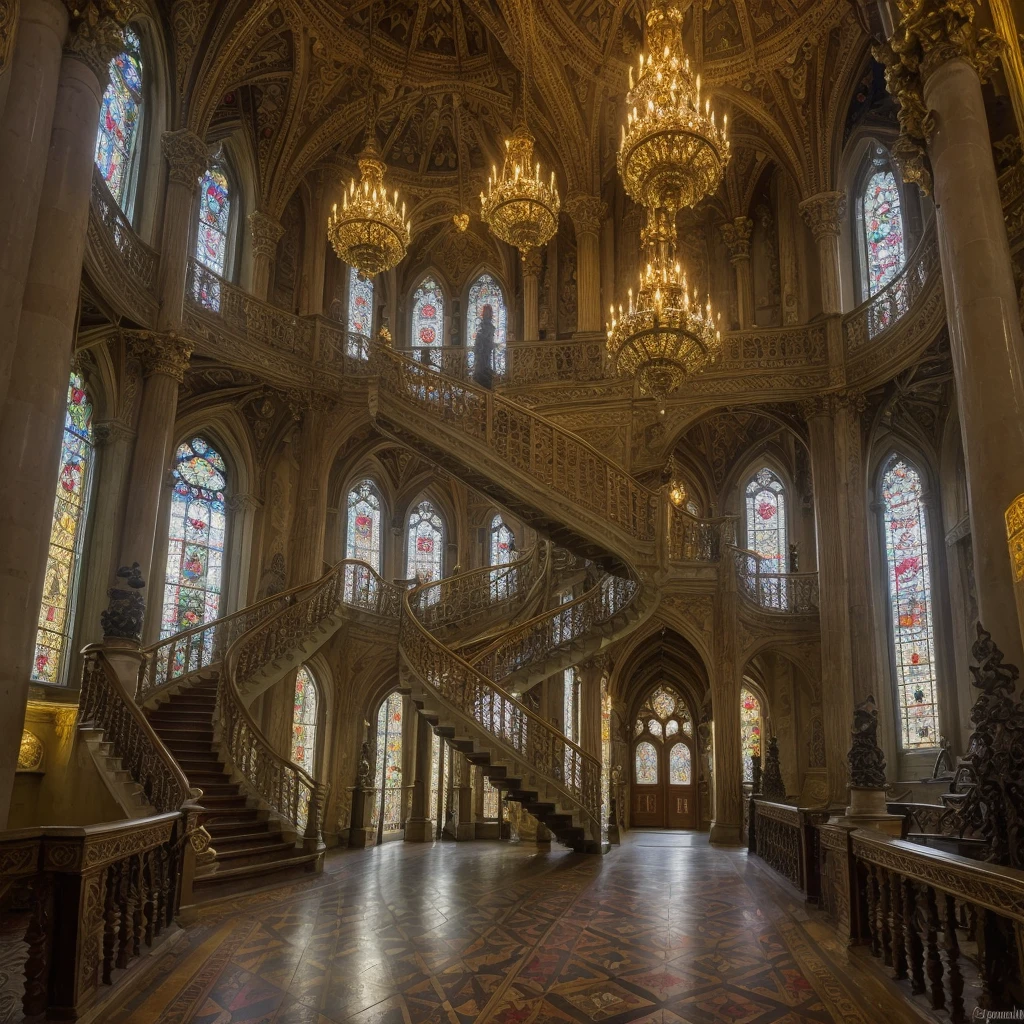 (best quality,4k,8k,highres,masterpiece:1.2),ultra-detailed,(realistic,photorealistic,photo-realistic:1.37),Dream Castle,illustration,medieval,fantasy,impressive architecture,majestic towers,colorful stained glass windows,extensive green gardens,flowing water fountains,royal courtyard,enchanted atmosphere,magical lighting,richly detailed interiors,grand throne room,twisting spiral staircase,hidden passages,ornate decorations,tapestry-covered walls,elaborate chandeliers,tall turrets,reaching spires,medieval knights and princesses,fairy tale ambiance,unforgettable dreamland.