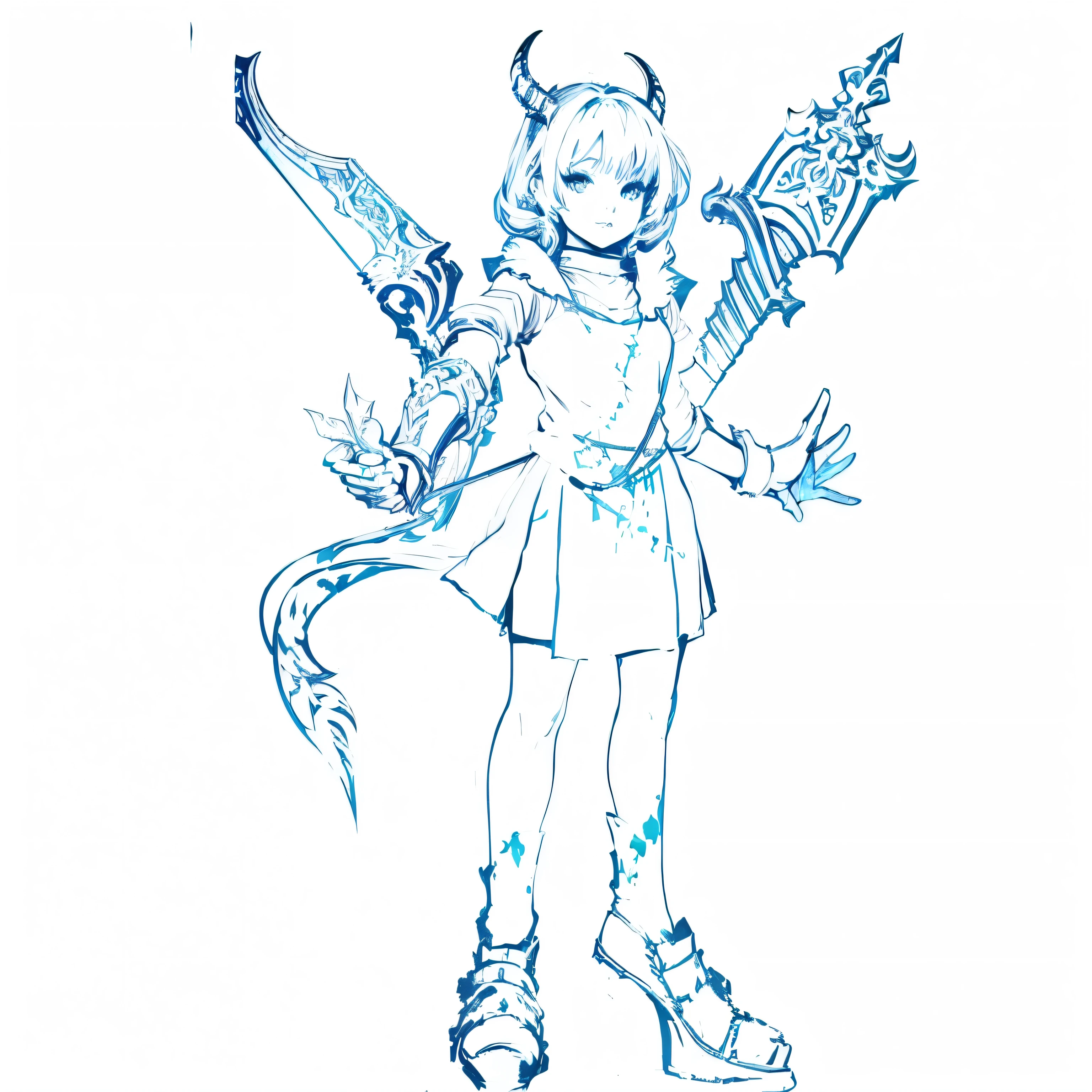 Painting of a girl with a sword and a devil&#39;s head, Full body concept, Zodiac Knight Girl, ( ( Character Concept Art ) ), Holy Cyborg Necromancer Girl, mika kurai demon, Drawing full body characters, Full body character design, Official character illustration, JRPG Characters, Full body character concept, complex fantasy characters, detailed Full body concept art　Colored　galaxy girl romantic sea 