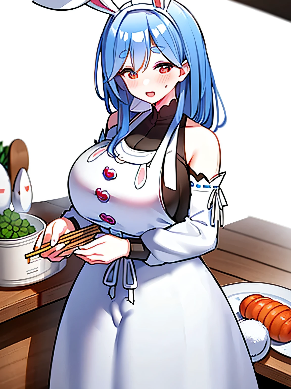 kaito, two-toned hair, blue hair, purple hair, purple eyes, scarf, necklace,, short hair. ,　(nsfw, nude, naked, 1girl, solo, large breasts) , nipple, cooking,, flooding, Abandoned amusement park. fire. heavy snowfall, frozen, file, crying, whole body, snow, Lightning