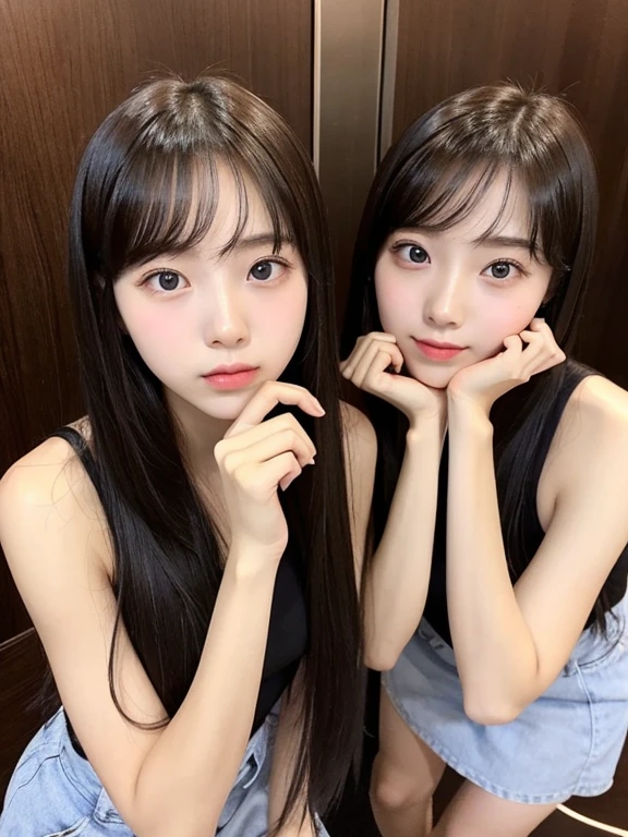 beautiful woman、Identical twin sister、、smooth、It's in a large department store.、shallow depth of field
