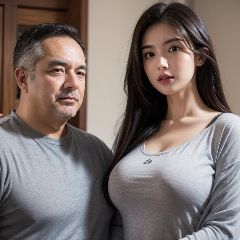Big breasted girl and her dad