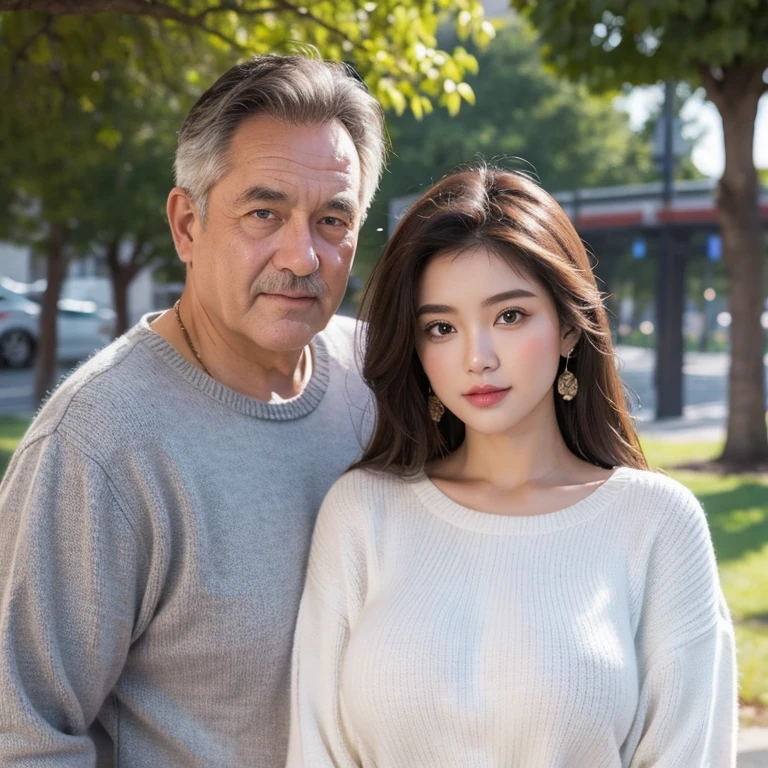 Big breasted girl in knit and her dad