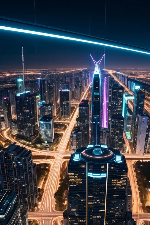 (cidade futurista:1.2), (Cidade de Shambala), Advanced architecture, ruas movimentadas, jardins verticais, high-tech skyscrapers, sistema de transporte futurista, flying vehicles, plataformas flutuantes, sociedade movida pela tecnologia, luzes de neon, holographic displays, energetic atmosphere, cores vibrantes, designs elegantes, fachadas de vidro, mercados movimentados, advanced AI systems, fontes de energia limpa, sustainable infrastructure, efficient public transport, passarelas elevadas, aerial views, horizonte expansivo, planejamento urbano inovador, perfect integration between nature and technology, architectural wonders, tecnologia de cidade inteligente, automated services, cutting-edge advances, harmonious coexistence of humans and machines, utopian vision.