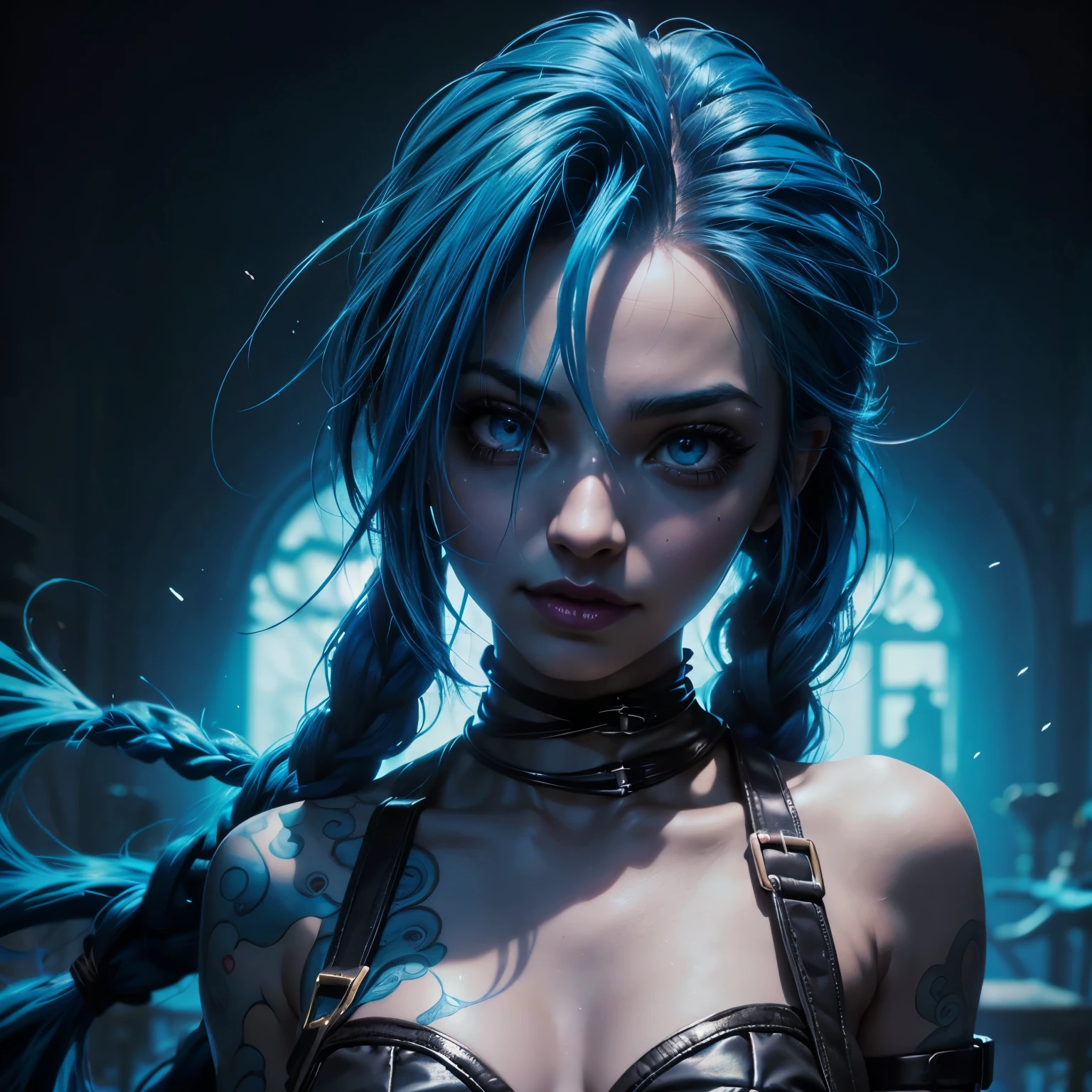 bluee hair (mejor iluminacion, mejor sombra, Obra maestra, alta calidad), vistoso, dynamic, gothic feeling, muchos colores brillantes, hermosa mujer con ropa ligera de verano, cabello suelto, sentada, cara triste, mirando a la camara. lagrimas en su rostro