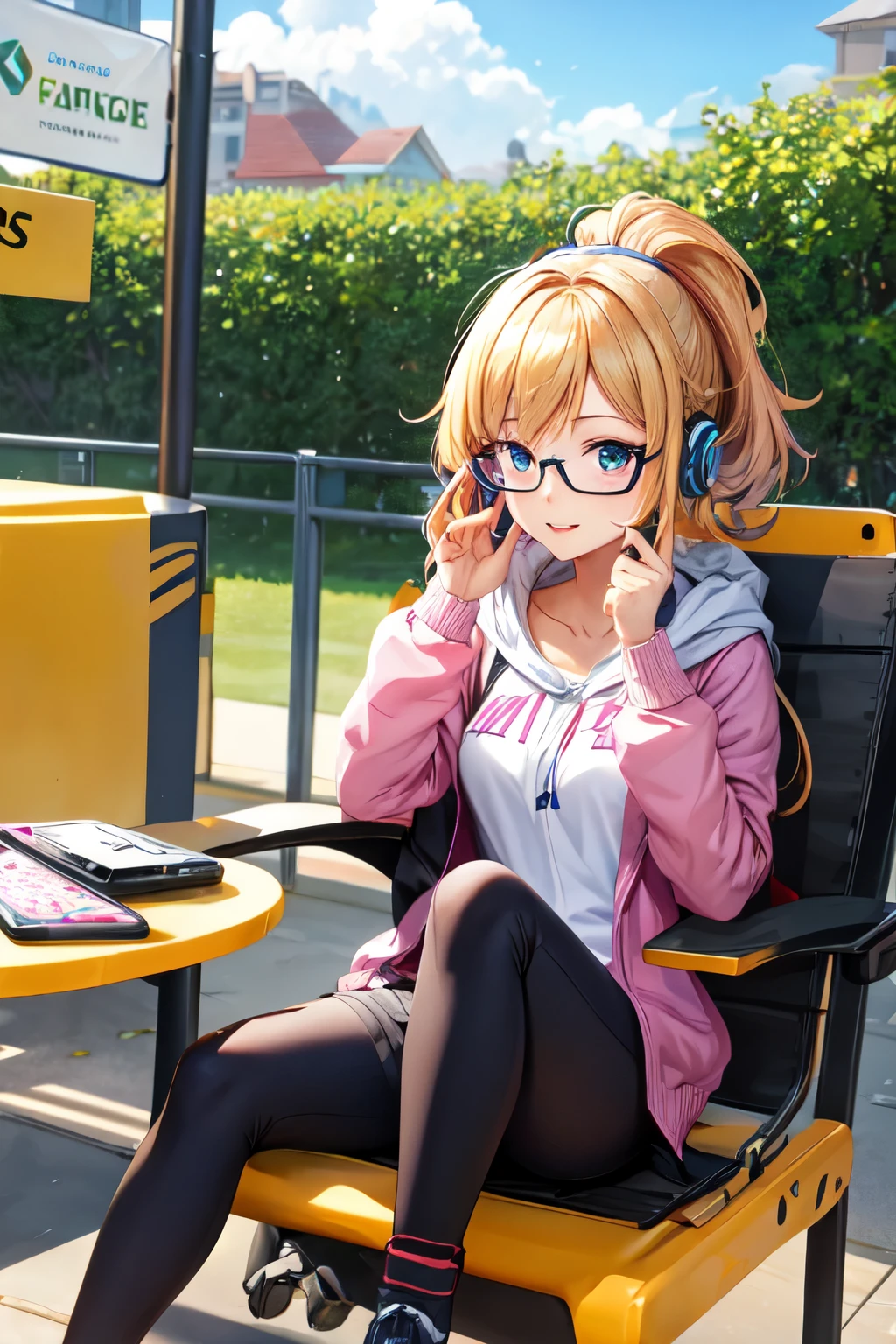Anime girl playing mobile games wearing glasses