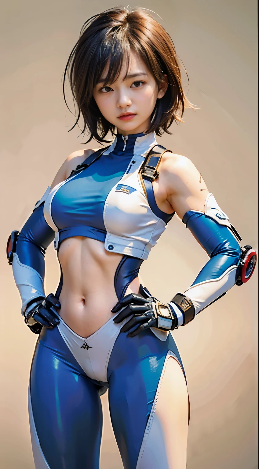 (masterpiece, highest quality:1.2), (8K Ultra HD, 16k, 32k, Ultra-high resolution), (Realistic:1.37), (RAW Photos), Ultimately realistic, Ultimately realistic details, Ultimately realistic texture, Ultimate in exquisite detail, Ultimately realistic lighting, Ultimately realistic shadow, Japanese Girls, Extremely cute face, Ultimate RAW Skin, Ultimately realistic eyes, (mechanical:1.4),  (armor), whole body, Wide Shot
