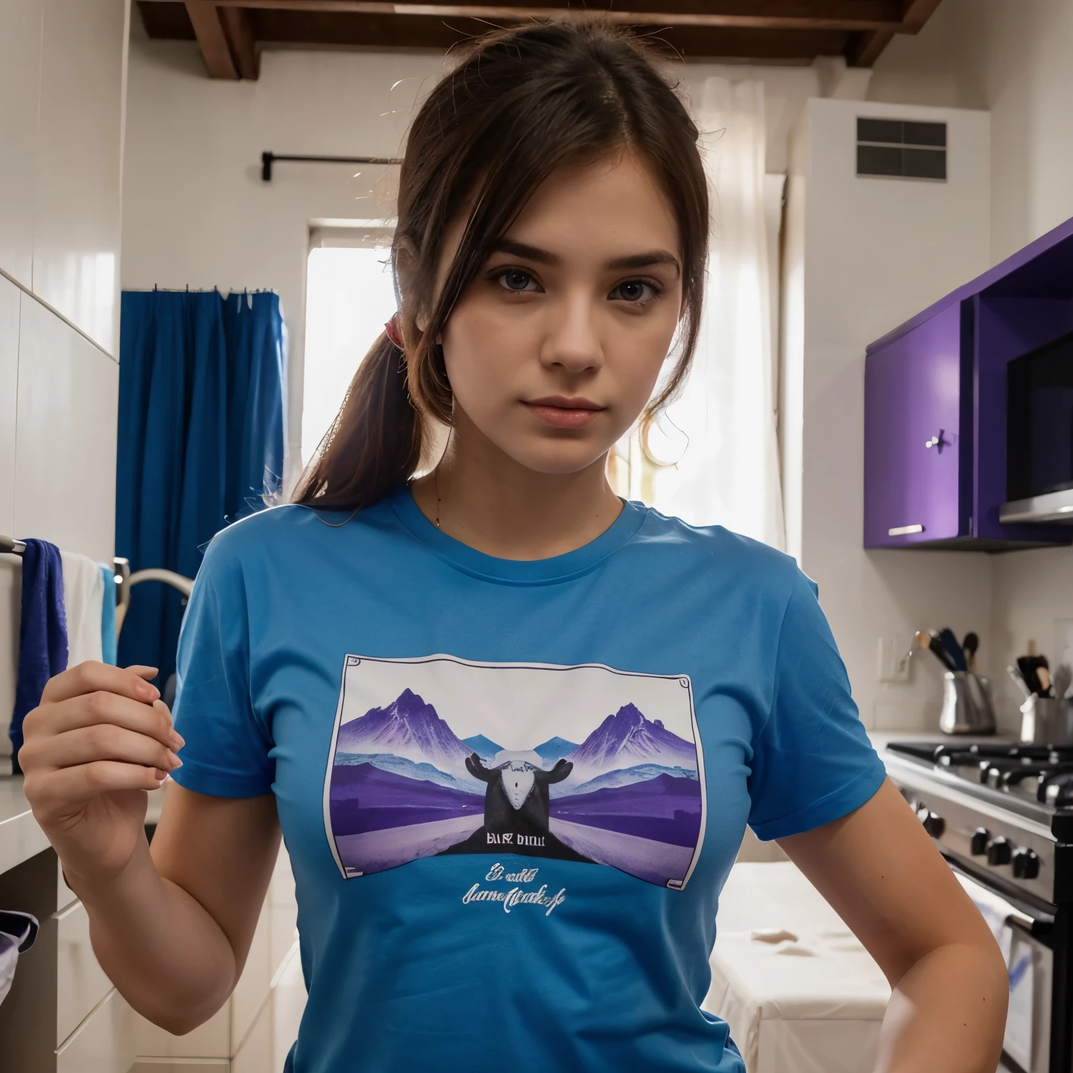 Make t-shirt templates that use the following colors: branco, azul, purple and scarlet. Com uma escrita "alimentados pela palavra"