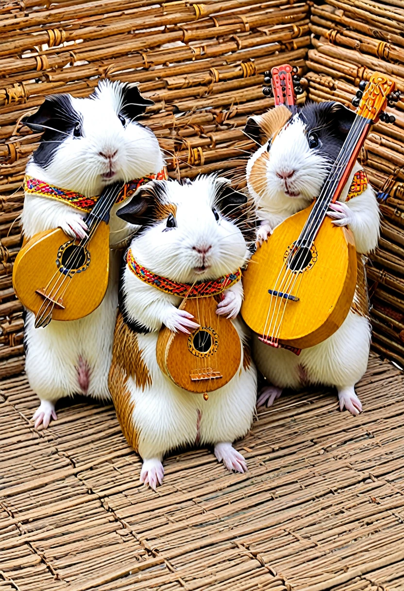 Four Guinea Pigs playing andean instruments