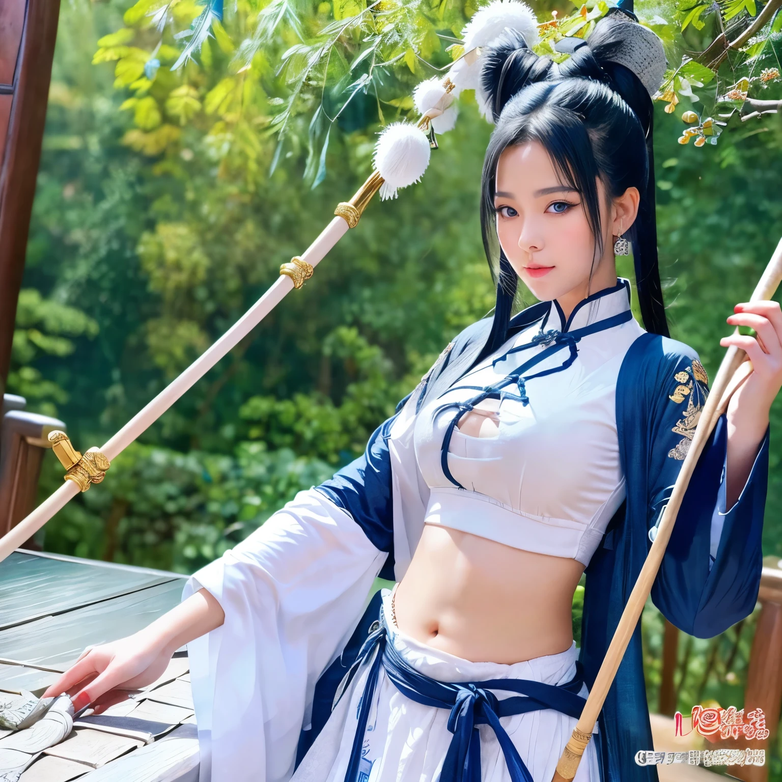 A girl have a sexy body, White hair, blue eyes, wearing traditional Chinese swordplay and manhua drawings