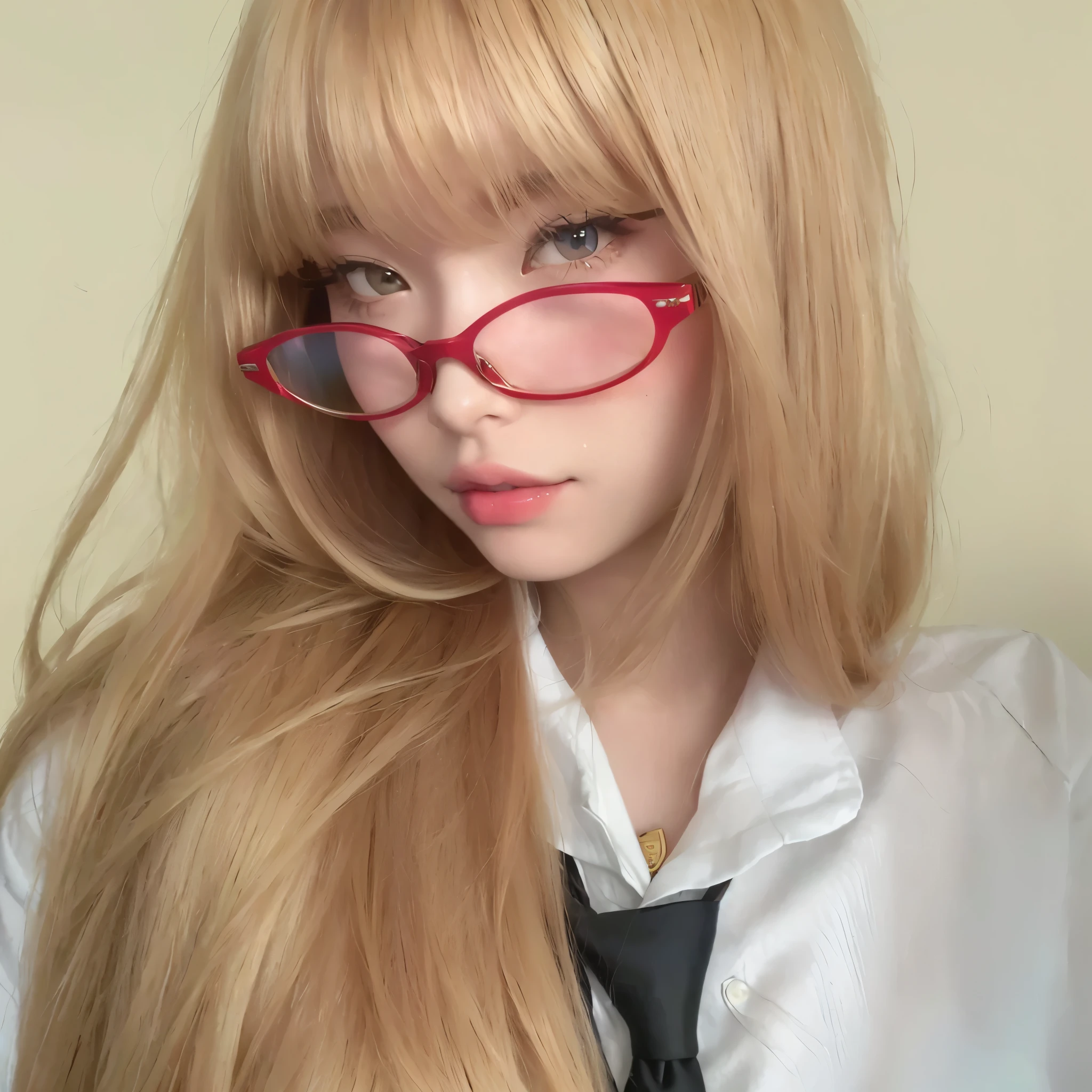 blond haired girl con gafas and tie posing for a picture, con gafas, bella delfina, con pelo largo y rubio, japanese gyaru portrait, con gafas cuadradas, pelo largo y rubio y ojos grandes, retrato de asuka langley soryu, ann takamaki de persona 5, usando gafas rojas manchadas, pelo largo y rubio y ojos grandes, asuka langley soryu