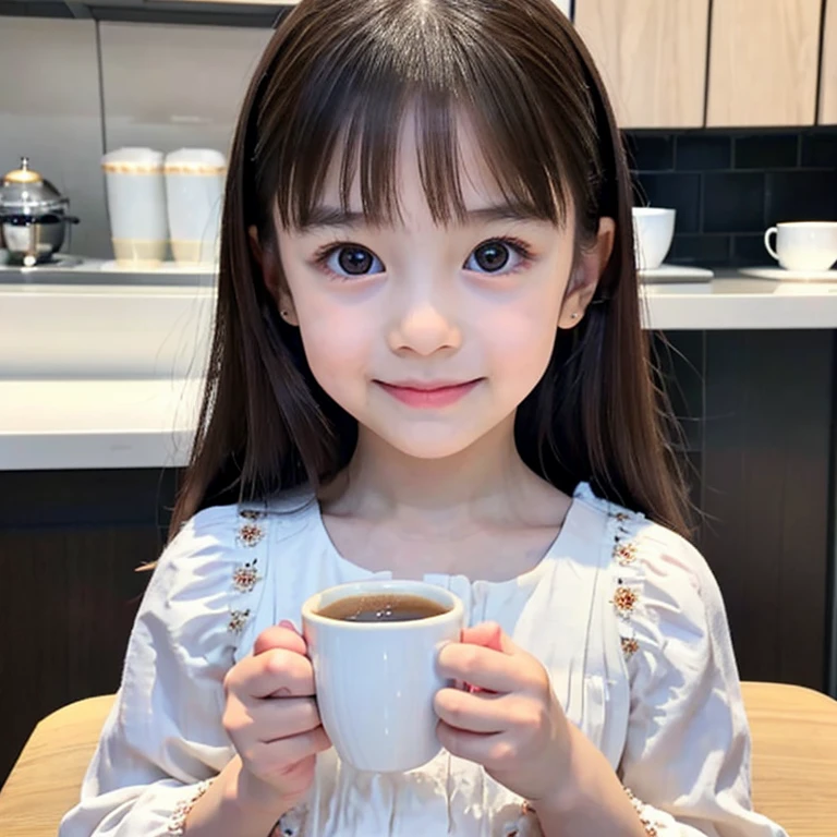  girl holding a coffee cup, cute girl, Cute and delicate face, cute slender face, Hayami, Chiho, Yoshitomo Nara, Young cute face, beauty的日本女孩脸, Brown hair and big eyes, Cute and beautiful girl, beauty