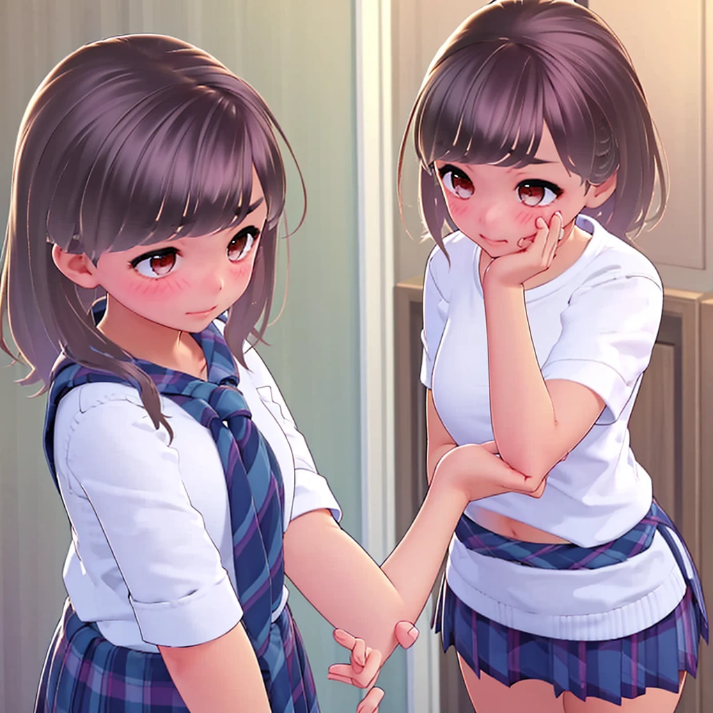 Blushing、High school girl with stomach ache