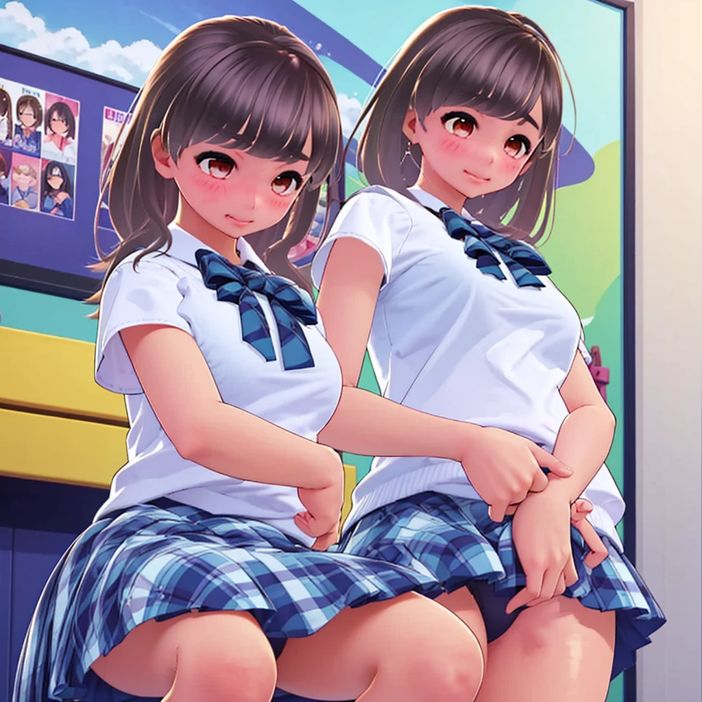 Blushing、High school girl with stomach ache