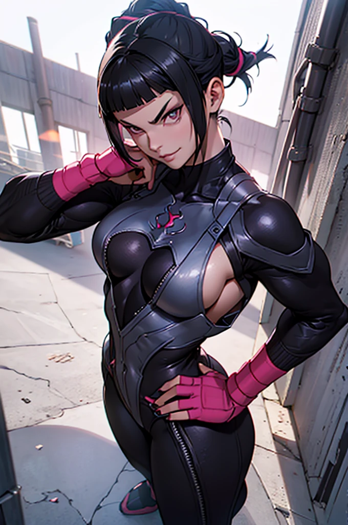 solo, masterpiece, best quality, agrias, grey sweater, black leotard, standing, looking at viewer, short hair,oculos,evil smile, evil look, juri han,luvas preta,roupa azul,yandere rosto,low lighting,coxa sarada copo detalhado,olhando para frente
