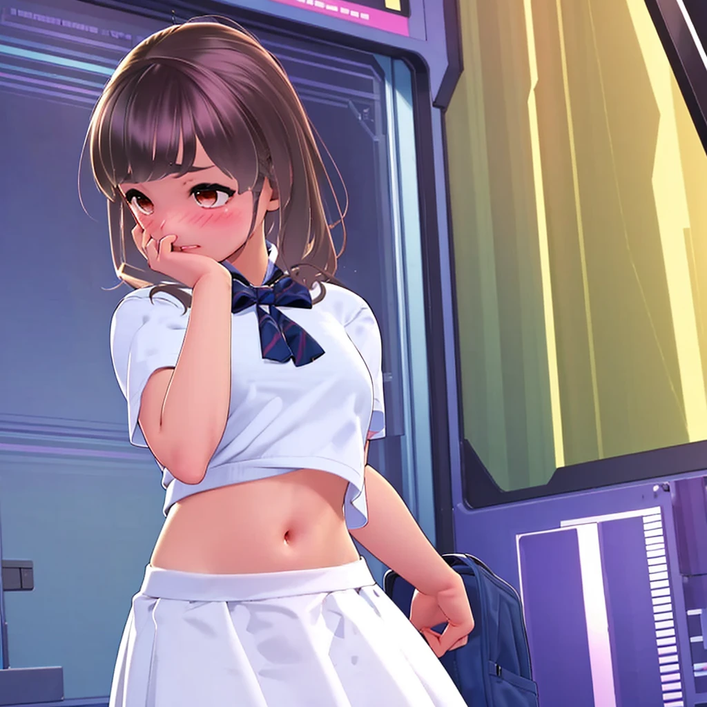 Blushing、High school girl with stomach ache