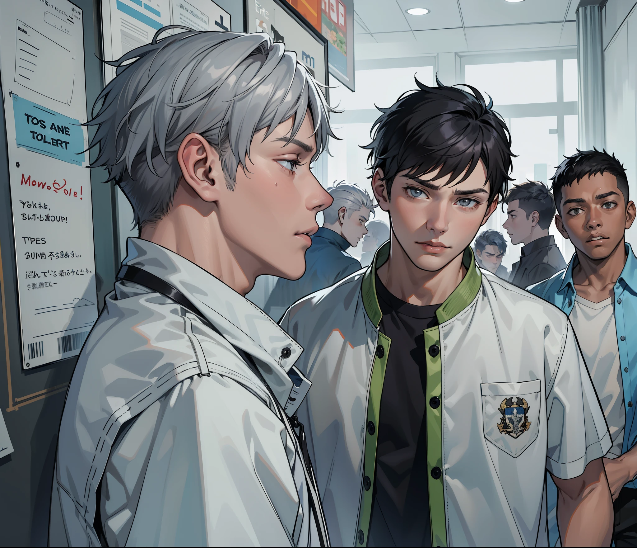The young 17-year-old man with gray hair is sad and upset.