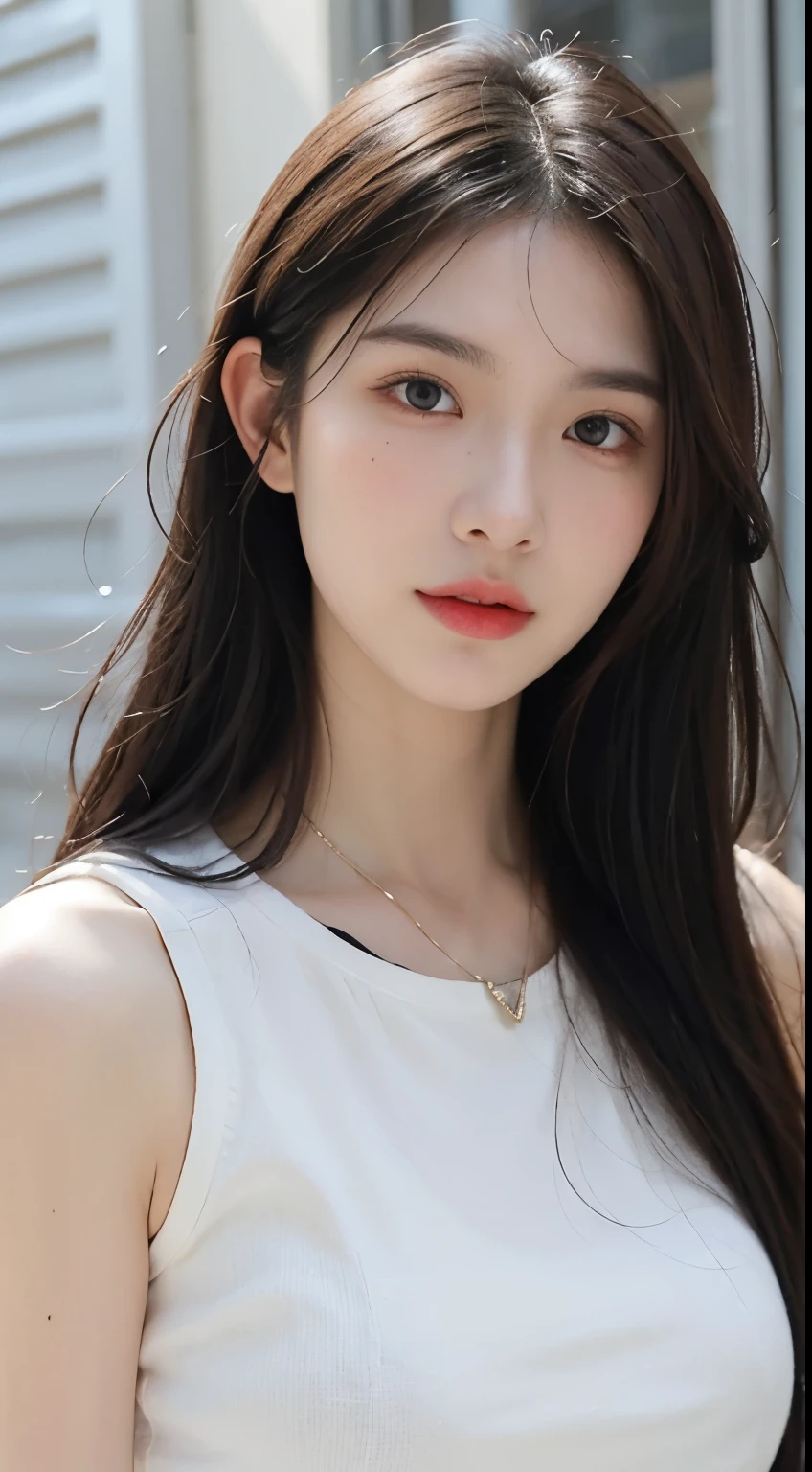 photorealistic, high resolution, 1women, solo, hips up, look at viewer, (detailed face), colorful summer clothes, snow, use earphone, nsfw